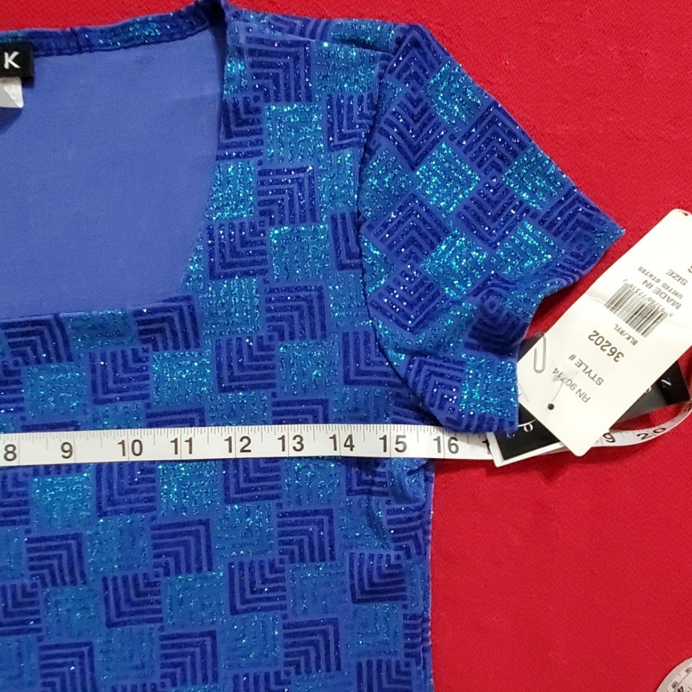 MSK Evening Collection 2 tone Blue Glitter short sleeve top S Iridescent glitter - Picture 4 of 8